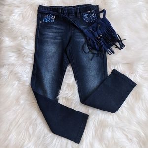 Girl's Dark Blue Jeans, Stretchy with Belt Purse Attached, size 6X